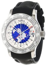 Fortis 674.20.15 L.01 B-47 Worldtimer GMT Swiss Automatic Bidirectional Bezel Black Leather GMT Date