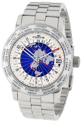 Fortis 674.20.15 M B-47 Worldtimer GMT Swiss Automatic Bidirectional Bezel Stainless Steel Bracelet GMT Date