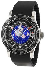 Fortis 674.21.11 K B-47 Worldtimer GMT Swiss Automatic Bidirectional Bezel Black Silicone GMT Date