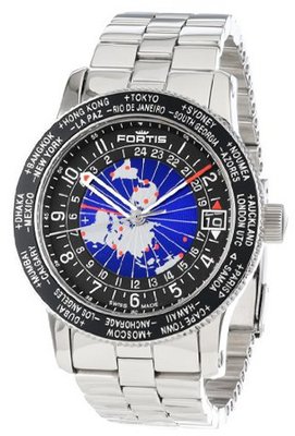Fortis 674.21.11 M B-47 Worldtimer GMT Swiss Automatic Bidirectional Bezel Stainless Steel Bracelet GMT Date