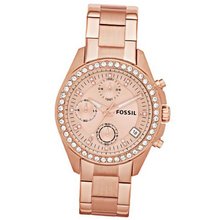 Fossil Decker Chronograph Rose Dial Rose Gold-tone Bracelet Ladies ES3352