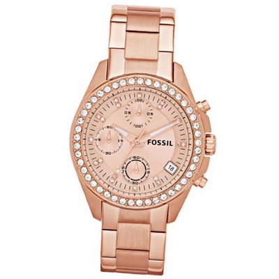 Fossil Decker Chronograph Rose Dial Rose Gold-tone Bracelet Ladies ES3352