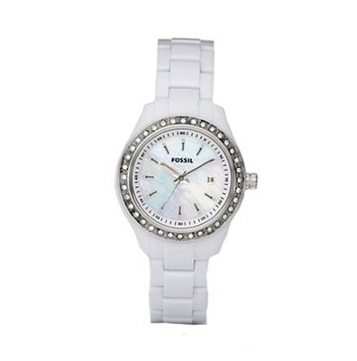 Fossil ES2437 White Resin Bracelet White Mother-Of-Pearl Glitz Analog Dial
