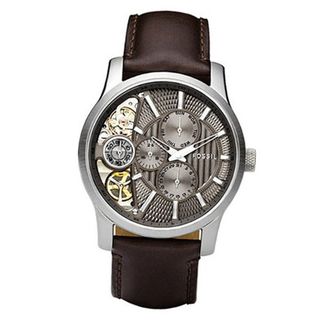 Fossil ME1098 Brown Leather Strap Textured Taupe Cutaway Analog Dial Chronograph