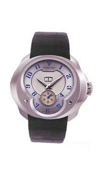 Franc Vila: Esprit Unique Annual Calendar Automatic , 8Q.DHES.SLVR.RHH (Stainless Steel Case / Silver Guilloche Dial / Black Rubber Strap)