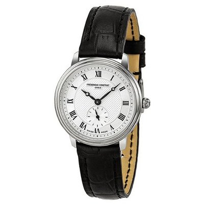Frederique Constant Slim Line Silver Guilloche Dial Black Leather Ladies 235M1S6