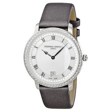 Frederique Constant Slim Line Silver Guilloche Dial Grey Satin Ladies FC-220M4SD36
