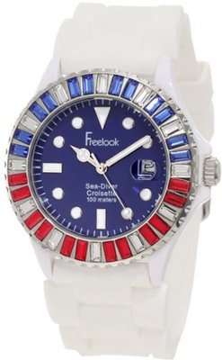Freelook HA1441-9E White With Blue Dial & Baguette Bezel