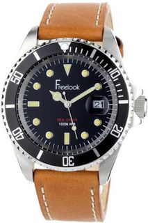 Freelook HA5305-4 Sea Diver Stainless Steel Brown Leather Band Black Dial