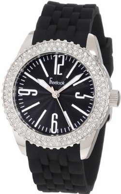 Freelook HA5339-1 Black Silicone Band Black Face Swarovski Bezel