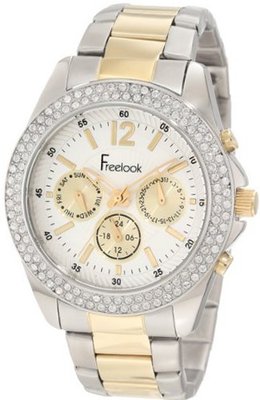 Freelook HA6305G-4 Silver/Gold Silver Dial Chronograph Swarovski Bezel
