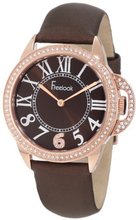Freelook HA9048RG-2 Brown Satin Band Sunray Half Dial Rose Gold Case Swarovski Bezel