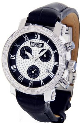 Freeze Ladies Genuine Diamond Stainless Steel Roman Black Face .45ct Diamonds