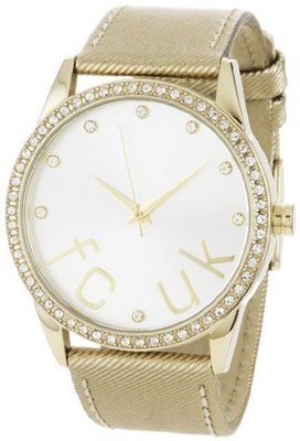 FCUK FC1053GS Leather Strap Rose-Gold-Tone Stainless Steel