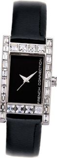 French Connection FC1021B Classic Black Leather Stainless Steel Case