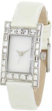 French Connection FC1021W White Leather Strap Stainless Steel Square Case