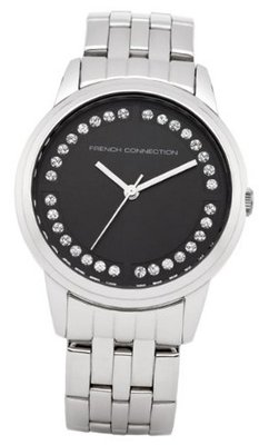 French Connection Quartz with Black Dial Analogue Display and Silver Stainless Steel Bracelet FC1118SB