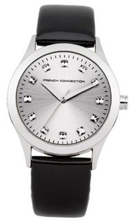 French Connection Quartz with Silver Dial Analogue Display and Black Leather Strap FC1143S