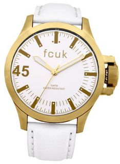 French Connection Quartz with White Dial Analogue Display and White Leather Strap FC1140WG