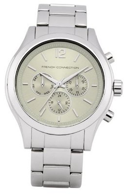 French Connection Unisex Quartz with Beige Dial Chronograph Display and Silver Stainless Steel Bracelet FC1144SM