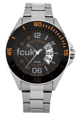 uFrench Connection Fcuk Quartz with Black Dial Analogue Display and Silver Stainless Steel Bracelet FC1116O 