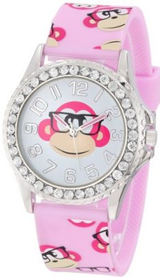 Frenzy Kids' FR803B Monkey Print Pink Analog Children's