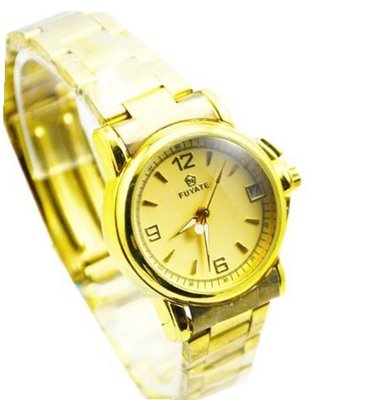 FUYATE Stainless Steel Gold Skeleton Day/Date Hand Wind Mechanical