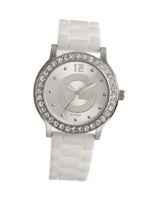 G by GUESS White Strap G-Logo Glitz