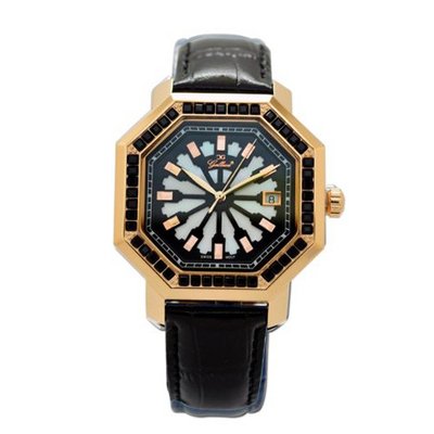 Gallucci Classic Swiss Quartz IP Rose Gold With Swarovski Crystal Case Black Dial #WT23386QZS/SS-L-RGK