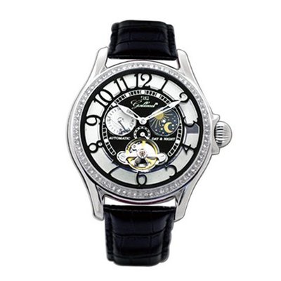 Gallucci Unisex Fashion Sun&Moon Automatic Swarovski Crystal White&Black #WT23408AU/SS-L-K