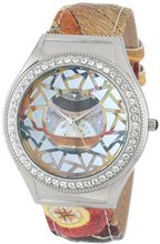 Gattinoni 202848SA13-44B Mosaic Stainless Steel Planetarium Textured Leather Strap Swarovski Crystal