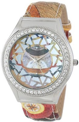 Gattinoni 202848SA13-44B Mosaic Stainless Steel Planetarium Textured Leather Strap Swarovski Crystal