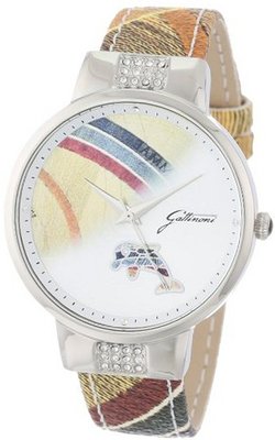 Gattinoni 202880SA13-12A Gaia Stainless Steel Planetarium Textured Leather Strap Swarovski Crystal Lugs