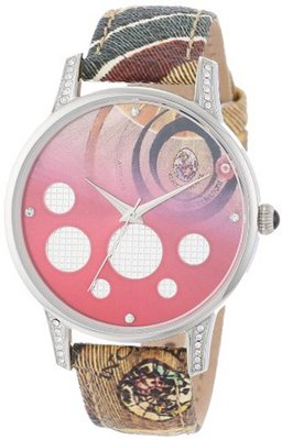 Gattinoni B0568-001 Delta Stainless Steel Planetarium Textured Leather Strap Swarovski Crystal