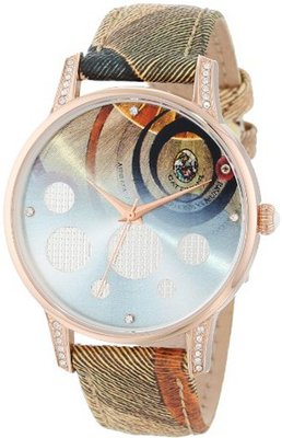 Gattinoni B0568-003 Delta Gold Ion-Plated Coated Stainless Steel Planetarium Textured Leather Strap Swarovski Crystal