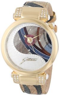 Gattinoni B0569-002 Tucana Yellow Gold Ion-Plated Coated Stainless Steel Planetarium Textured Leather Strap Swarovski Crystal