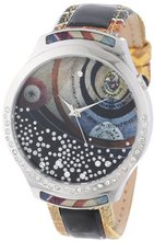 Gattinoni B0570-003 Venere Stainless Steel Planetarium Textured Leather Strap with Black Strip Swarovski Crystal