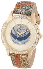 Gattinoni B0571-004 Beta Yellow Gold Ion-Plated Coated Stainless Steel Planetarium Textured Leather Strap Swarovski Crystal