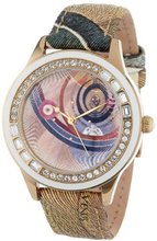 Gattinoni B0579-003 Sigma Yellow Gold Ion-Plated Coated Stainless Steel Planetarium Textured Leather Strap Swarovski Crystal