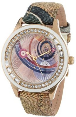Gattinoni B0579-003 Sigma Yellow Gold Ion-Plated Coated Stainless Steel Planetarium Textured Leather Strap Swarovski Crystal