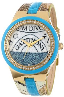 Gattinoni W0223GGTLBL MEISSA Gold Ion-Plated Stainless Steel Planetarium Designed Band Zircon Stones