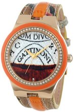 Gattinoni W0223GGTORG Meissa Yellow Gold Ion-Plated Coated Stainless Steel Planetarium Textured Leather Strap Swarovski Crystal