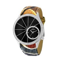 Gattinoni W0225JSTBLK Cassiopea Black Dial Zircon Crystal Bezel Ring Planetarium Leather