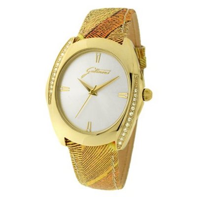 Gattinoni W0241GGTSLV Gemini Gold IP Silver Dial Crystal Bezel Planetarium Leather