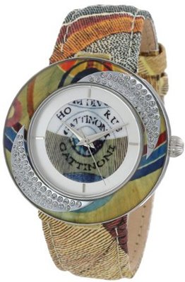 Gattinoni W0309GSTZSP Carina Stainless Steel Planetarium Textured Leather Strap Swarovski Crystal