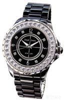 Black Ceramic with Crystal in 18K White Gold Plated Stainless Steel (128923)