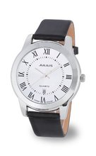 Black Genuine Leather Band with 18k White Gold Plated Stainless Steel (118026)