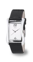 Black Genuine Leather Band with 18K White Gold Plated Stainless Steel and Rectangular Face (118025)