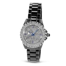 Fashion Black Band with Crystal in 18K White Gold Plated Stainless Steel (128928)