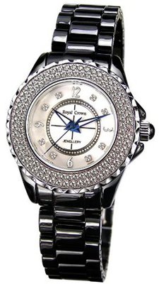 Gemorie  Black Ceramic Round Shape with Cubic Zirconia in Rhodium Plating (129017)